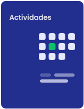 Tarjeta ilustrada de “Actividades” con icono de calendario sobre fondo azul, representando eventos y programación continua.